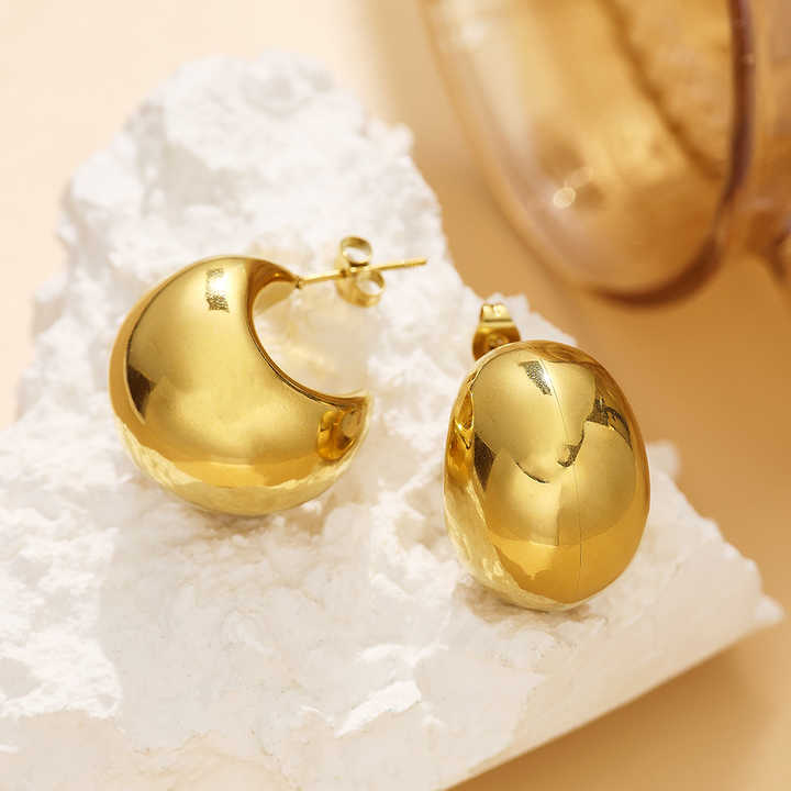C Shape Hallow Moon Stud Earrings